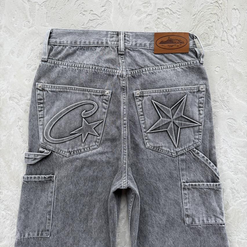 EMBOSSED C-STAR DENIM WORK PANT-grey