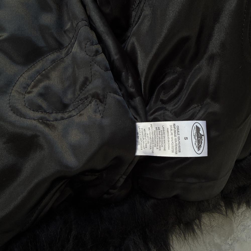 Faux fur hooded jacket-black