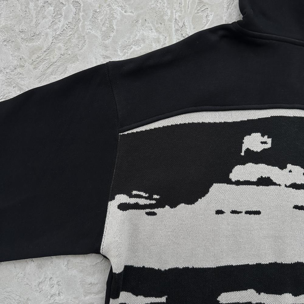 hybrid jacquard knit alcatraz zip hoodie-black
