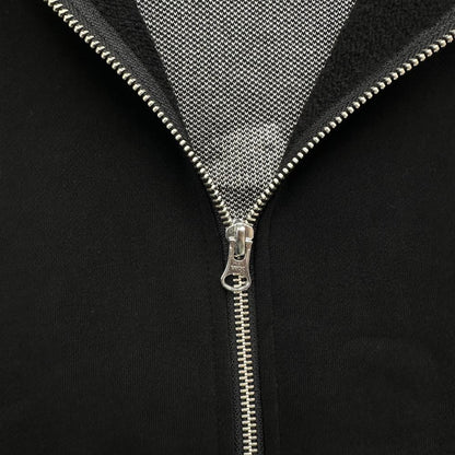 hybrid jacquard knit alcatraz zip hoodie-black