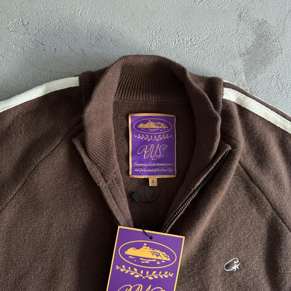 Knit zip up fleece-brown