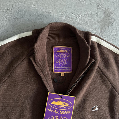 Knit zip up fleece-brown