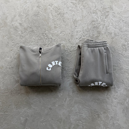 college arch open hem set-grey