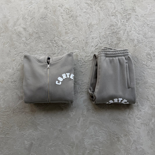 college arch open hem set-grey
