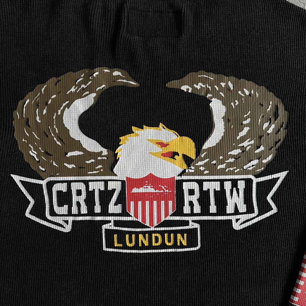 Eagle Print Waffle Long-sleeve-Black