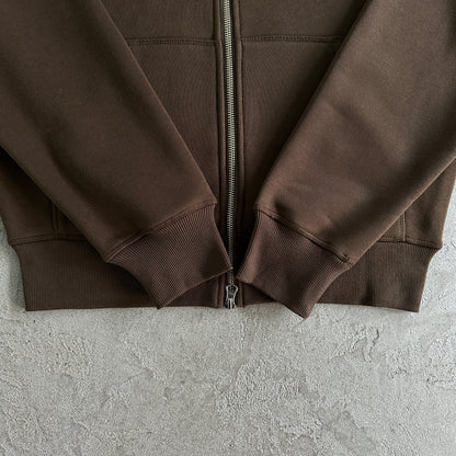 island puff print zip set-brown