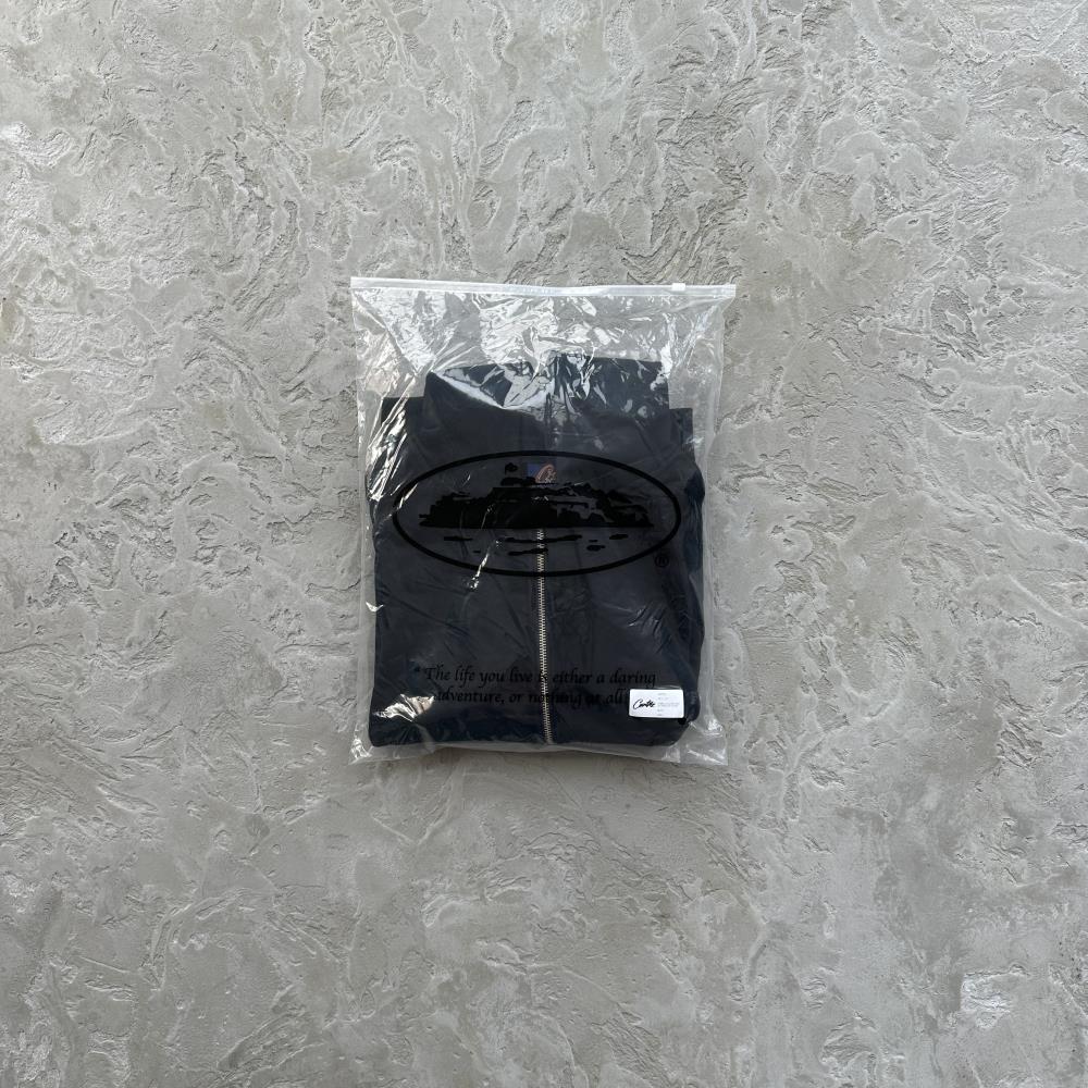 hybrid jacquard knit alcatraz zip hoodie-black