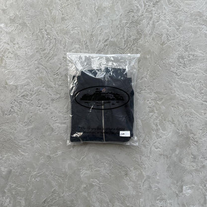hybrid jacquard knit alcatraz zip hoodie-black