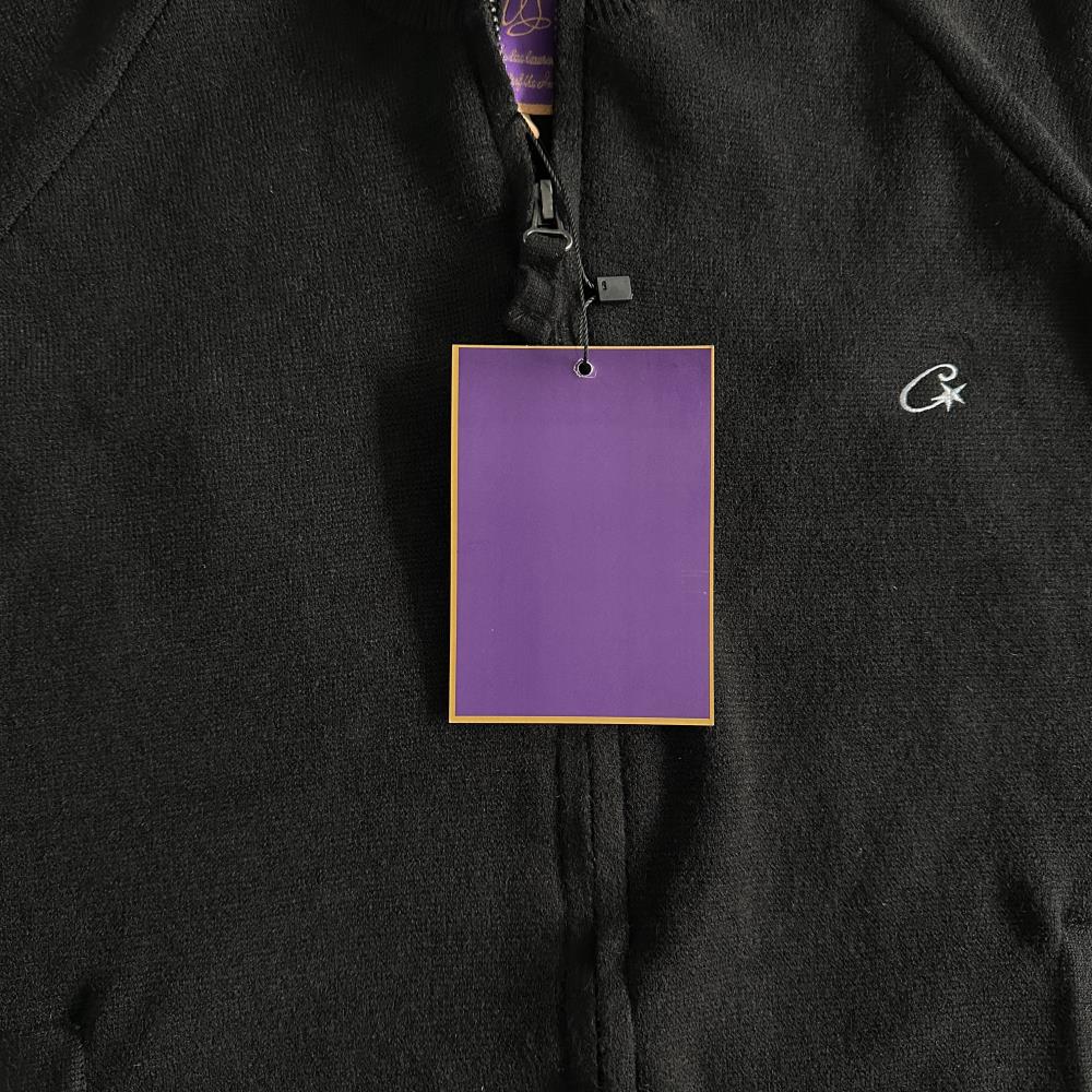 Knit zip up fleece-black