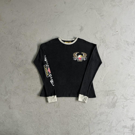 Eagle Print Waffle Long-sleeve-Black