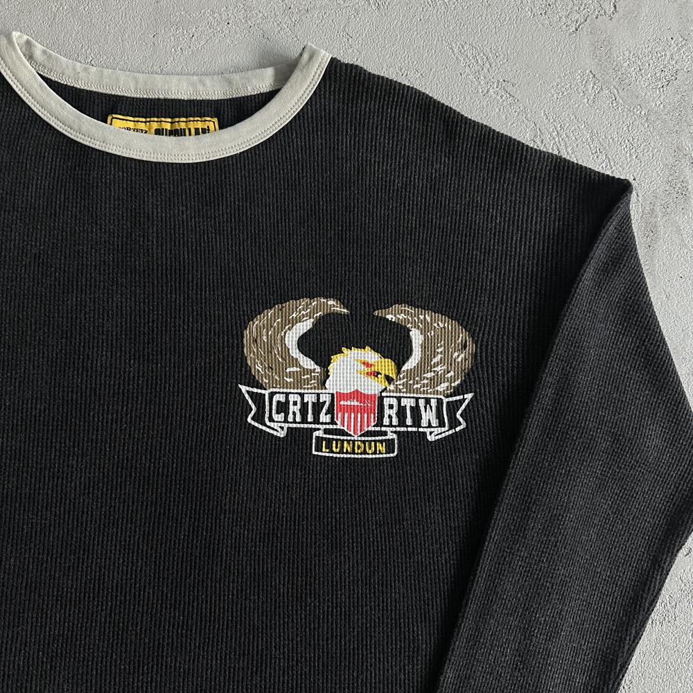 Eagle Print Waffle Long-sleeve-Black