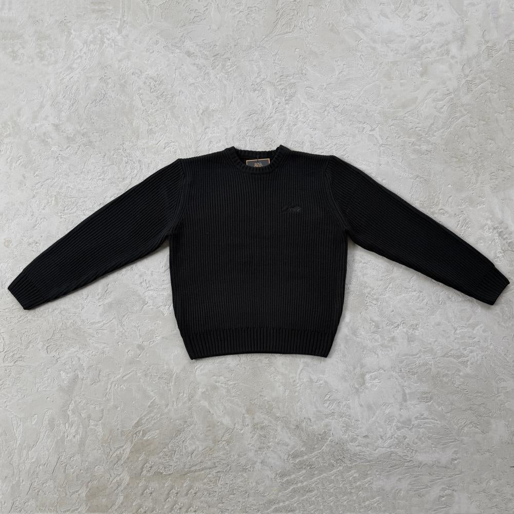Crochet Applique Knit Crew- Triple Black