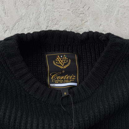 Crochet Applique Knit Crew- Triple Black