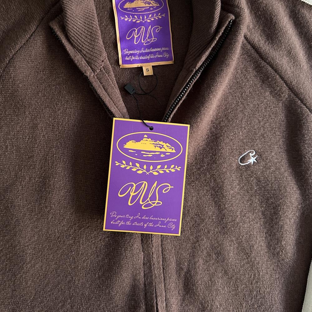 Knit zip up fleece-brown