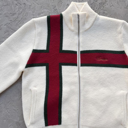 lux knit zip up-White