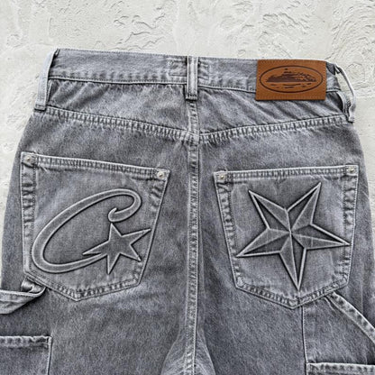 EMBOSSED C-STAR DENIM WORK PANT-grey