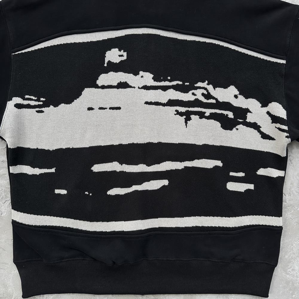 hybrid jacquard knit alcatraz zip hoodie-black