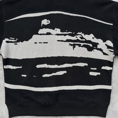 hybrid jacquard knit alcatraz zip hoodie-black