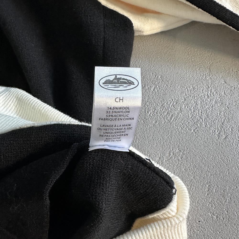 Knit zip up fleece-black and white