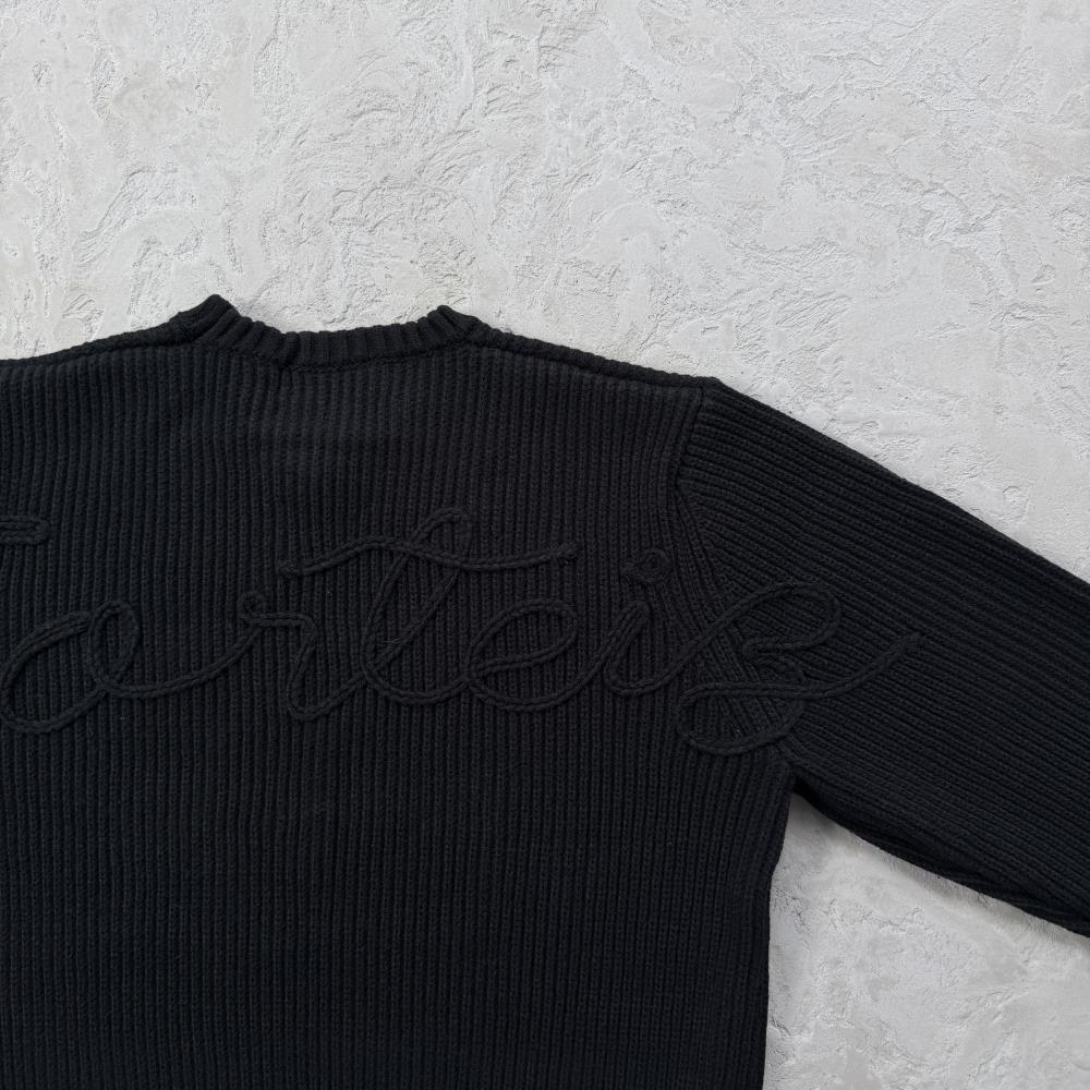 Crochet Applique Knit Crew- Triple Black