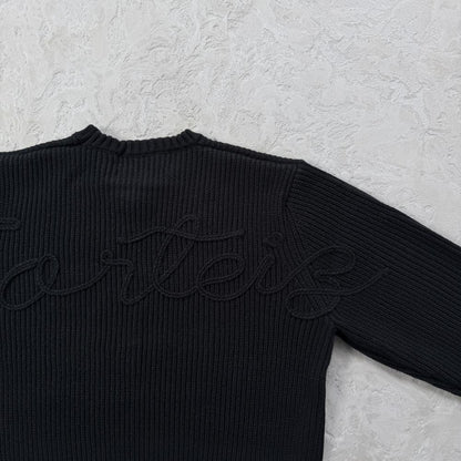 Crochet Applique Knit Crew- Triple Black