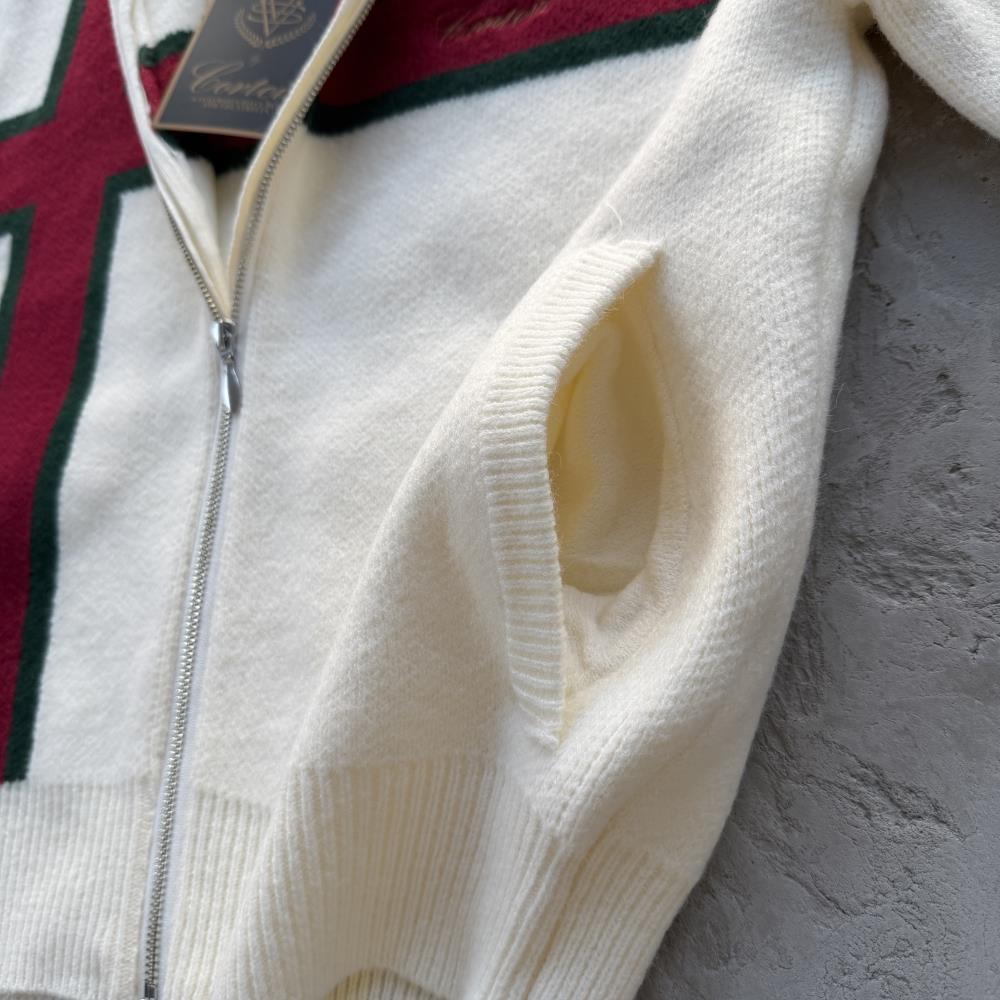 lux knit zip up-White