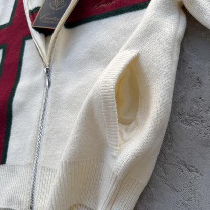 lux knit zip up-White