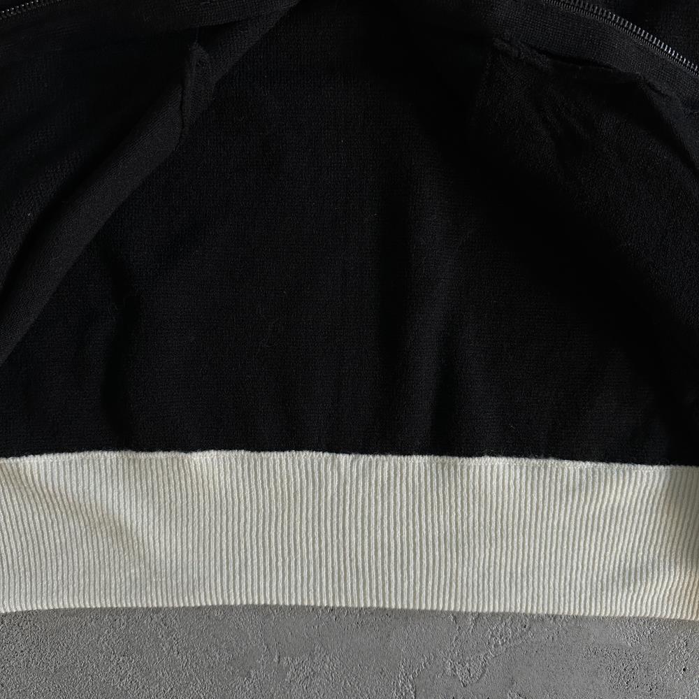 Knit zip up fleece-black and white