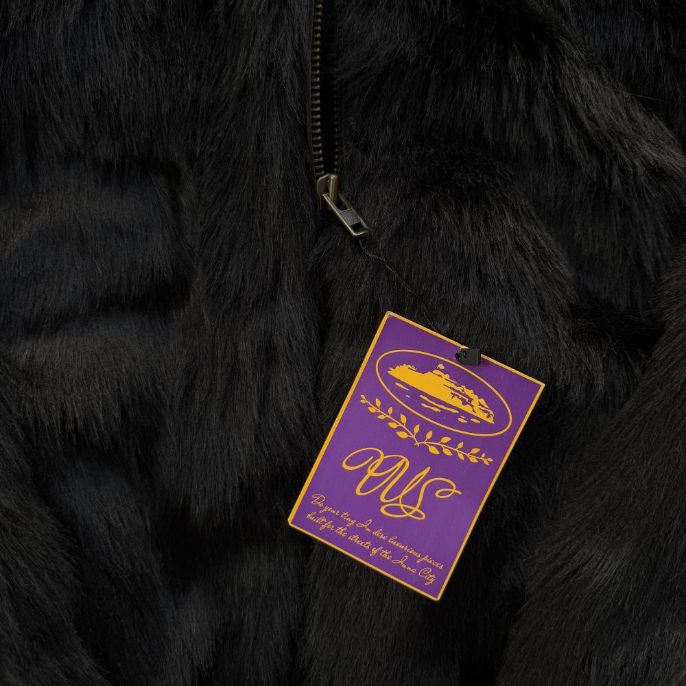 Faux fur hooded jacket-black