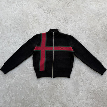 lux knit zip up-black