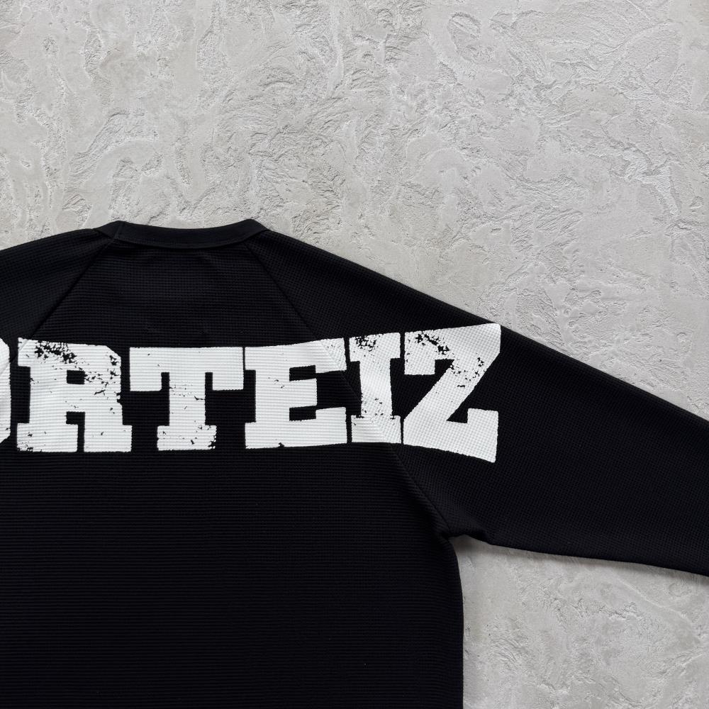 Star Raglan Waffle Thermal -Black