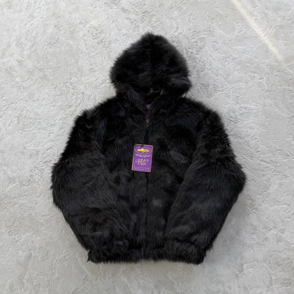 Faux fur hooded jacket-black