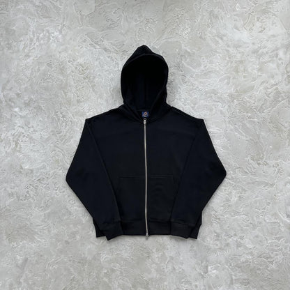 hybrid jacquard knit alcatraz zip hoodie-black