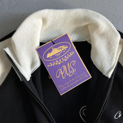 Knit zip up fleece-black and white
