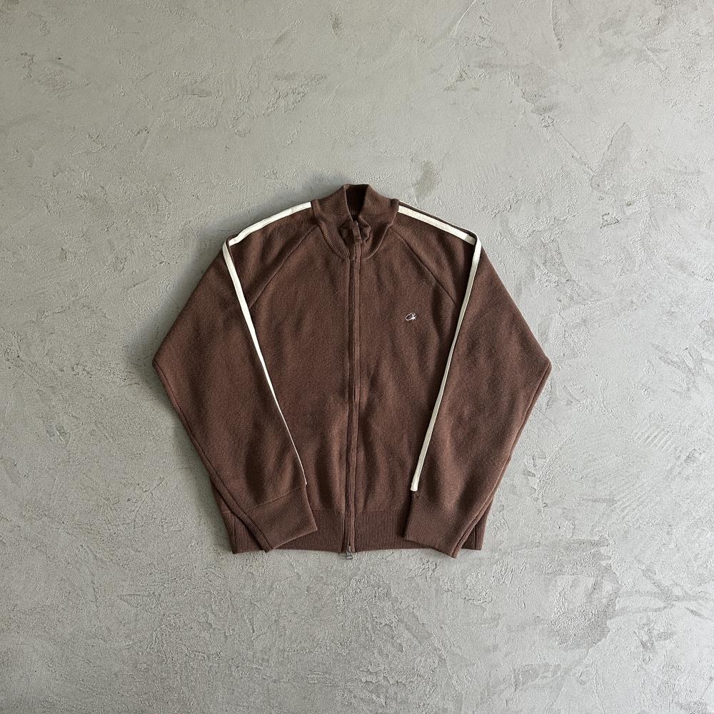 Knit zip up fleece-brown
