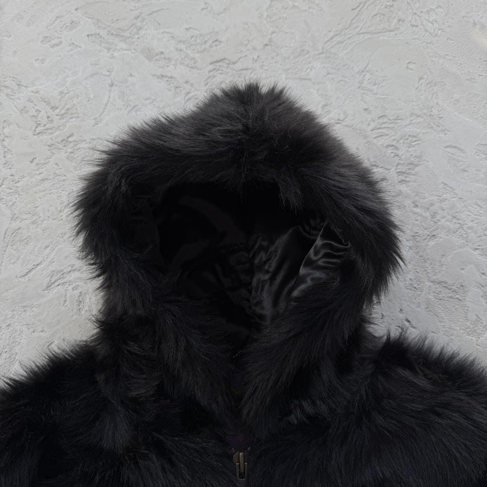 Faux fur hooded jacket-black