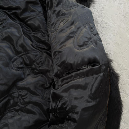 Faux fur hooded jacket-black