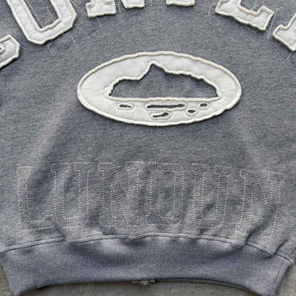 Lundun Stitch Zip Hoodie -Heather Grey