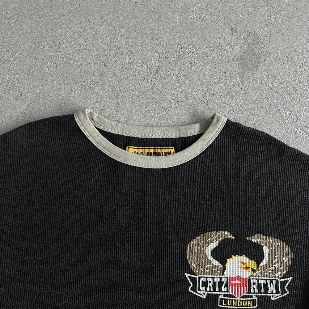 Eagle Print Waffle Long-sleeve-Black