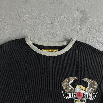 Eagle Print Waffle Long-sleeve-Black