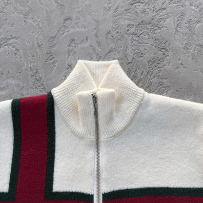 lux knit zip up-White