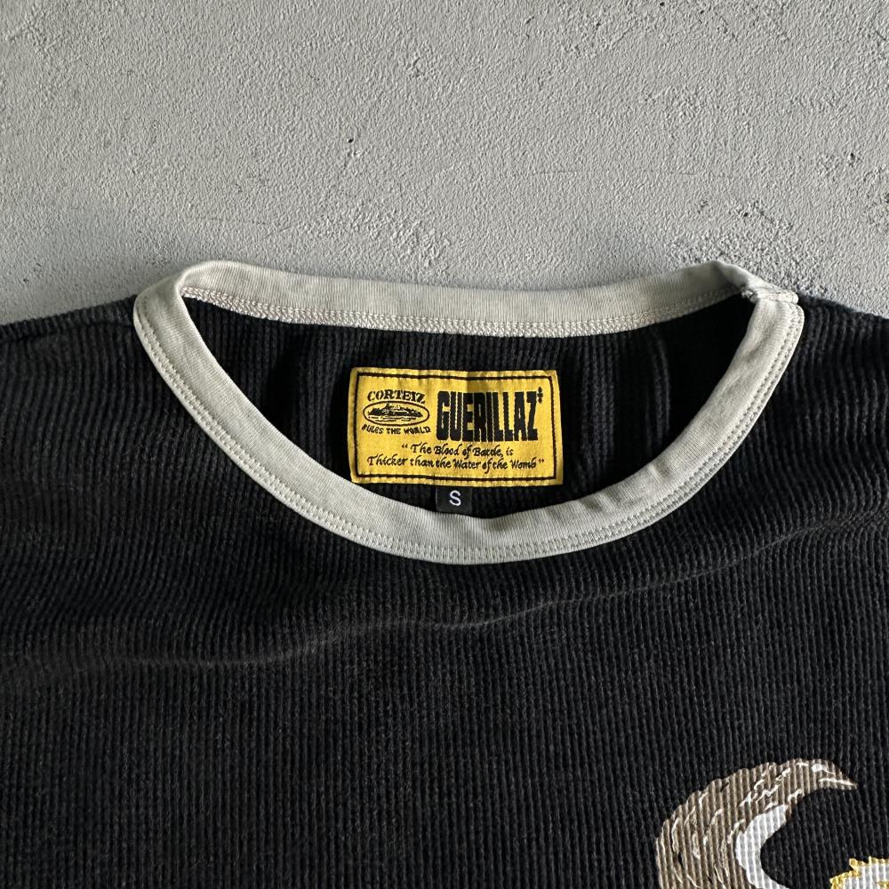 Eagle Print Waffle Long-sleeve-Black