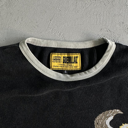 Eagle Print Waffle Long-sleeve-Black