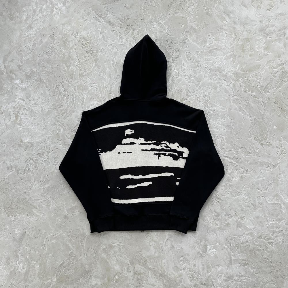 hybrid jacquard knit alcatraz zip hoodie-black