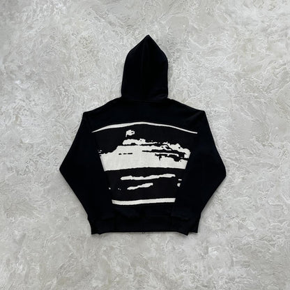 hybrid jacquard knit alcatraz zip hoodie-black