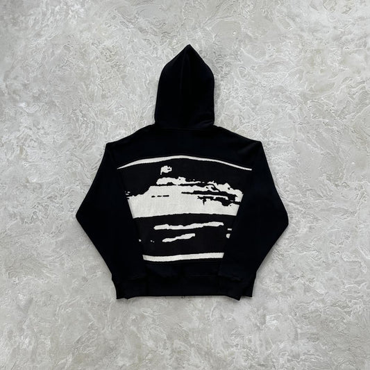 hybrid jacquard knit alcatraz zip hoodie-black