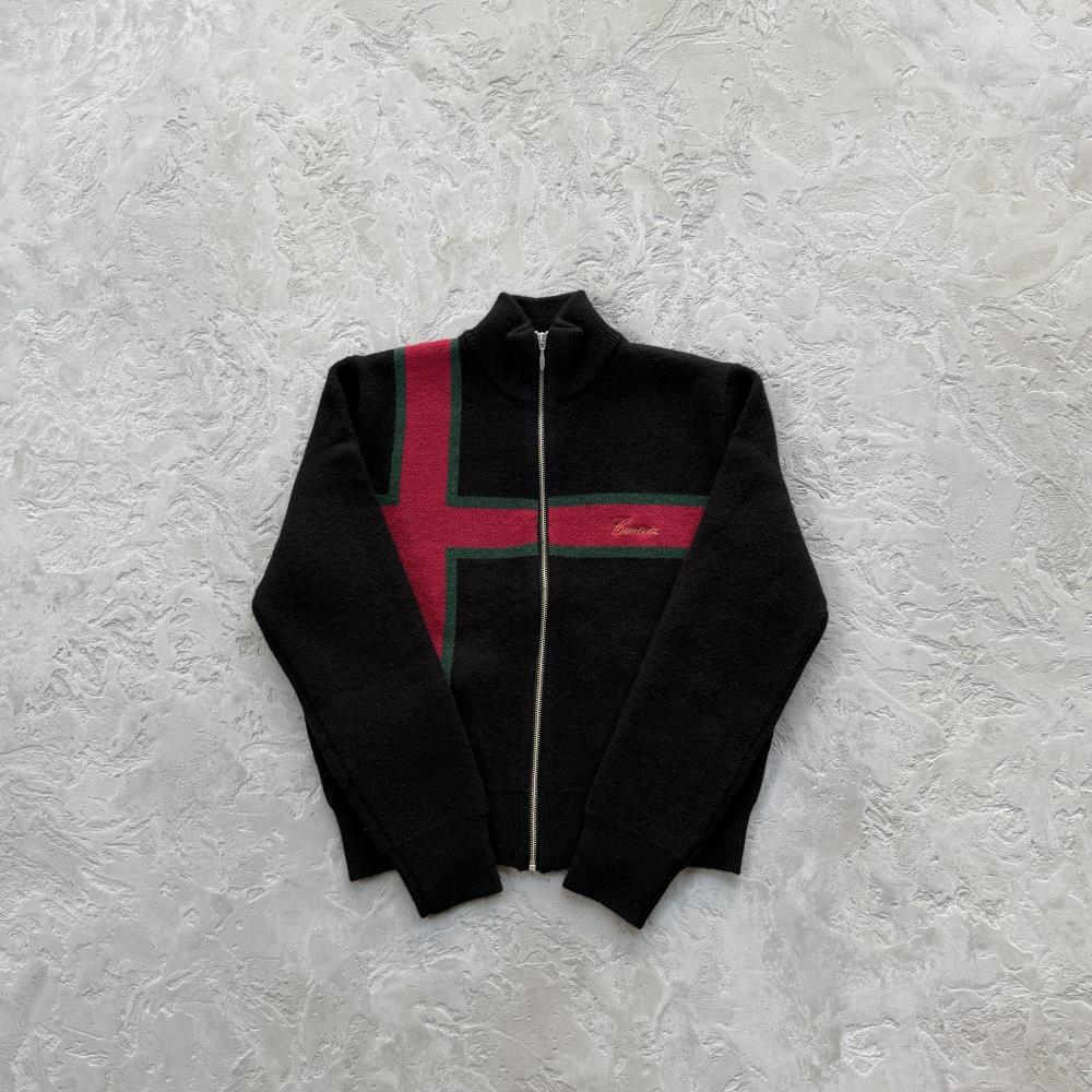 lux knit zip up-black