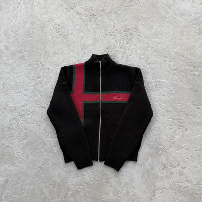 lux knit zip up-black