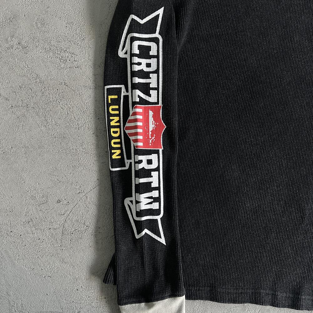 Eagle Print Waffle Long-sleeve-Black