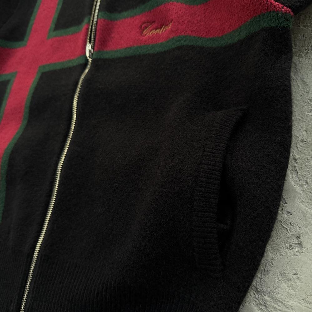 lux knit zip up-black